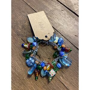 Upcycled Blue Green Orange Beaded Cha-Cha Bracelet